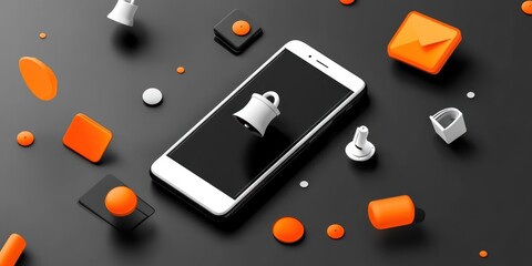 Poster - A smartphone surrounded by colorful geometric shapes and icons, symbolizing digital communication.
