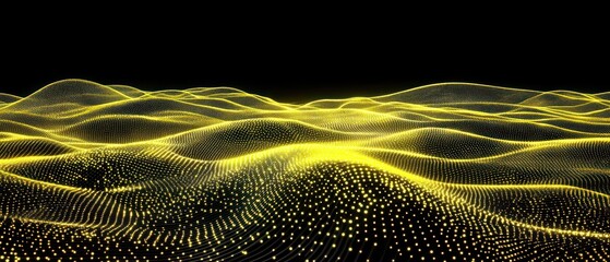 Aufkleber - Abstract digital landscape with flowing lines and glowing dots on a dark background.
