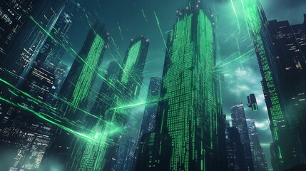 Futuristic cityscape view of futuristic buildings, futue concept background illustration