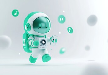 Aufkleber - A cute astronaut character enjoying music in a whimsical, colorful environment.