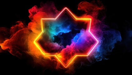 Aufkleber - A vibrant, abstract design featuring a star shape surrounded by colorful smoke effects.