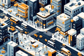 Wall Mural - Automated electric vehicles navigating smart city intersection urban landscape digital art high-tech environment aerial view urban mobility concept