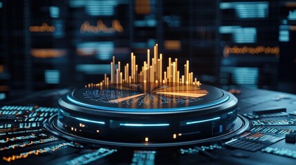 Leinwandbilder - Dynamic pie chart projected on a digital monitor, representing financial distribution and profit analysis