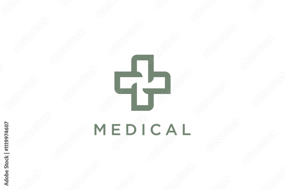 Medical Logo. Green Geometric Cross Plus Sign Isolated On White ...