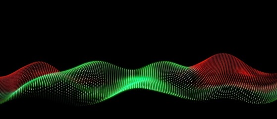 Poster - Abstract wave pattern in green and red on a black background, showcasing fluid motion.