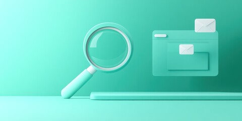Fototapete - A magnifying glass next to an email icon, symbolizing search and communication.