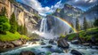 © kukuh - Majestic Yosemite National Park waterfall and rainbow in springtime