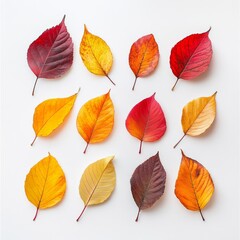 Aufkleber - Collection of vibrant autumn leaves, isolated on white background. Autumn season concept.