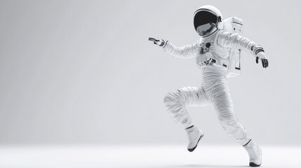 Poster - An astronaut in a spacesuit appears to be dancing or moving playfully in a minimalist setting.