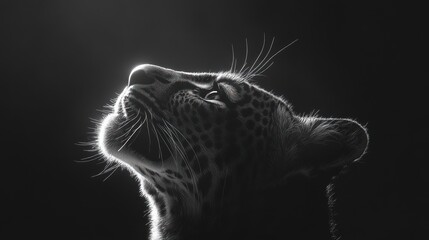 Poster - A monochromatic close-up of a leopard's profile, showcasing its features against a dark background.
