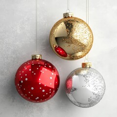 Poster - Christmas Balls Vector Set. Shiny Glossy 3D Baubles in Red, White, Gold, and Silver. Winter Holiday Decoration Ornaments.