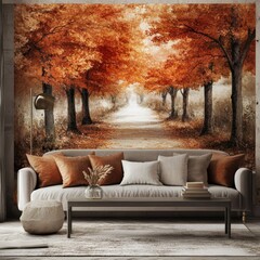 Aufkleber - Beautiful Orange fall leaves in park, autumn natural background