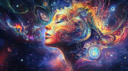 Wall Mural - Embark on a captivating psychedelic voyage through space with mesmerizing visuals and colors