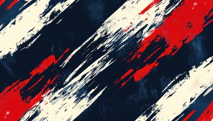 Wall Mural - Red, white, and blue diagonal brush strokes. The background is dark navy with a white border around each brush stroke. Abstract background