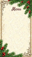 Wall Mural - beige card with place for text with inscription menu, background for menu with fir branches, christmas concept