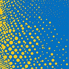 Leinwandbilder - Yellow halftone on blue background. Vector dotted sparkles or halftone shine pattern texture Pop Art Style Background. 