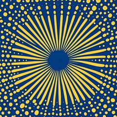 Leinwandbilder - Yellow halftone on blue background. Vector dotted sparkles or halftone shine pattern texture Pop Art Style Background. 
