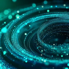 Poster - Abstract blue neon ring. Light effect. The whirlwind of shiny particles. Flashes of light on the Emerald Circle. Empty space for text.Vector object.
