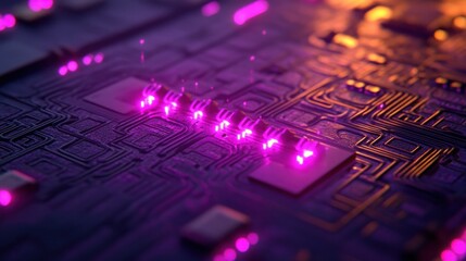 Wall Mural - abstract close-up of a circuit board with glowing elements, showcasing technology and design.