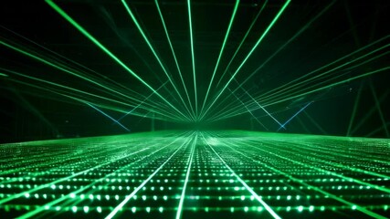 Wall Mural - green laser rays in abstract dark space as show, light lines of digital data. concept of virtual rea