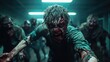 © svastix - A terrifying zombie burst through the dimly lit, eerie hallway of a hospital, drenched in blood and exuding menace, capturing apocalyptic fear and darkness.