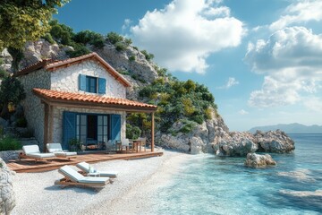 stone cottage inspiring wanderlust on secluded beach in greece