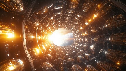 Wall Mural - a futuristic tunnel illuminated by radiant light, creating an ethereal and mesmerizing atmosphere th