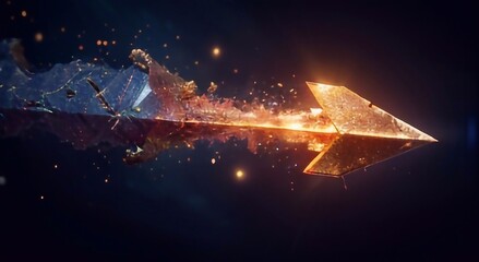 Wall Mural - Burning fire arrow on blue space background. Generative AI