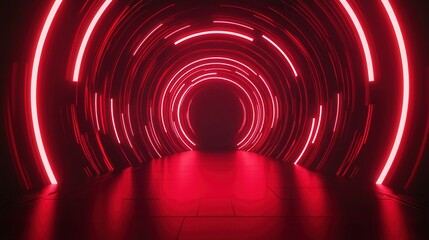 Wall Mural - a futuristic tunnel illuminated with vibrant red neon lights, creating a dynamic and immersive envir