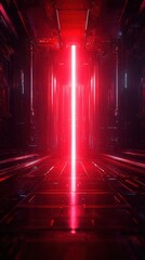Wall Mural - a futuristic corridor illuminated by a vibrant red laser beam, creating a striking visual contrast w