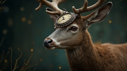 Canvas Print - A deer with a clock on its head