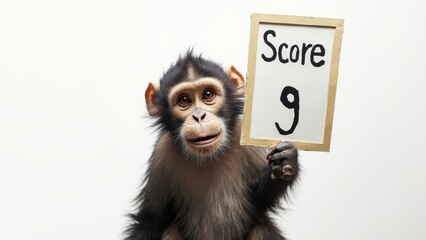 Canvas Print - A monkey holding up a sign that says score 9