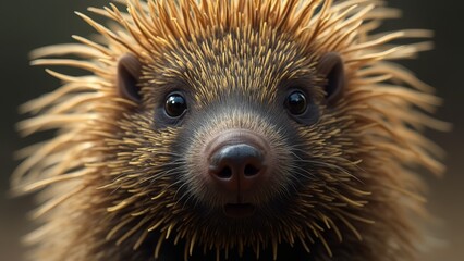 Canvas Print -  A close up of a porcupine's face with a black background