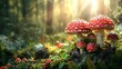 © Juan - Cluster of red mushrooms in a magical forest setting