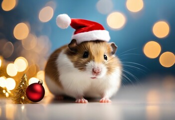 Wall Mural - Hamster Wearing Santa Hat