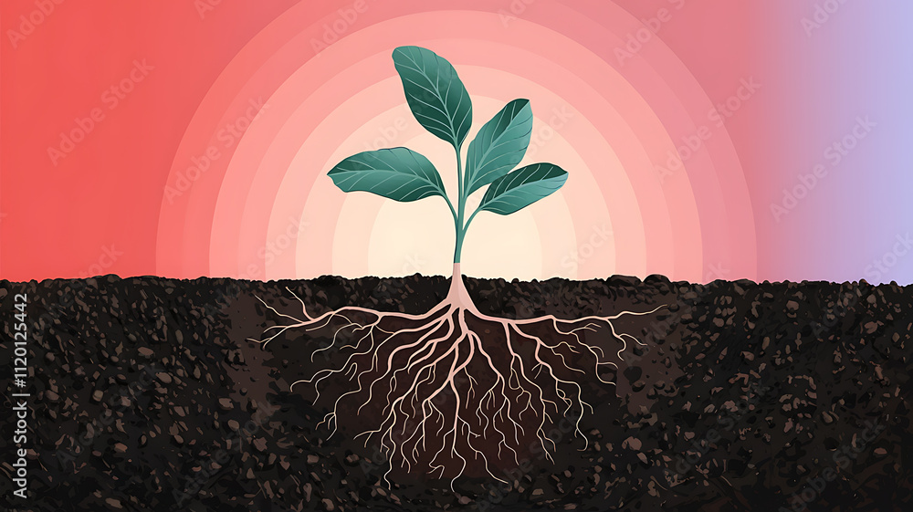 interior design mockup Underground view of a healthy root system of a ...