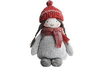 Knitted soft rag doll Christmas on white background