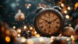 © Damen - A vintage clock surrounded by festive decorations and soft snow.