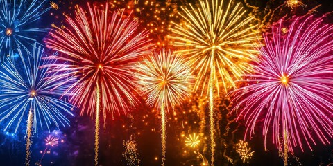 a close-up shot of vibrant fireworks exploding in the sky, capturing the excitement and energy of in