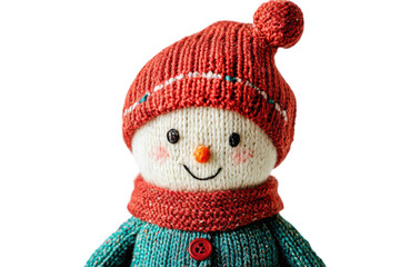 Knitted soft rag doll Christmas on white background