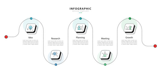 Fototapete - Timeline infographic template. 5 Step timeline journey, calendar Flat simple infographics design template. presentation graph. Business concept with 5 options, vector illustration.