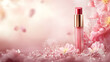© Erika - un fondo con espacio de copia con flores y cosmeticos o maquillaje cuidado personal y glamour elegante