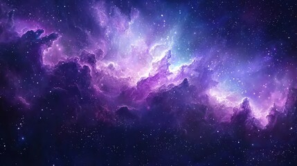 Wall Mural - Nebula galaxy backdrop with purple-blue outer space and cosmic clouds featuring night stars.