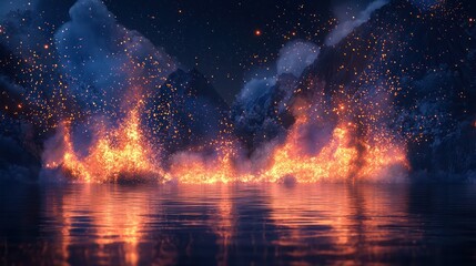 Wall Mural - PNG Bright flames erupting in a vivid display at night.