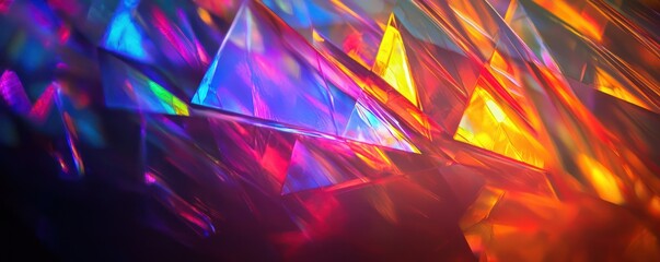 Wall Mural - Prism rainbow light effect on a dark background, showcasing holographic reflections.