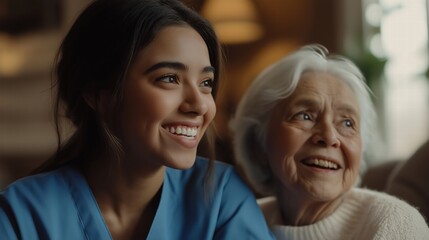 Wall Mural - A home health care worker assists an elderly woman in her home	
