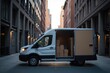 © tatchaihot - Van in Urban Alley Featuring Open Door and Unloaded Boxes in a Modern Logistics Setting for Delivery Service and Transportation Concepts