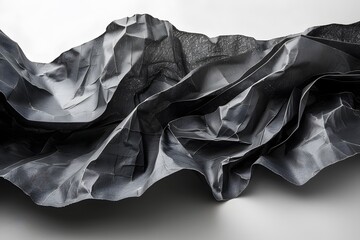 Wall Mural - Abstract Textured Waves of Crumpled Black Paper