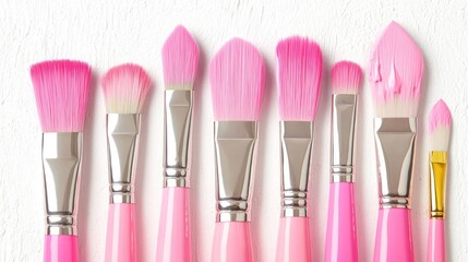 Illustration Set of pink paint brushes for creative art supplies. Ai generated image