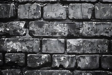 Canvas Print - Textured Black and White Brick Wall with Peeling Paint and Weathered Surfaces